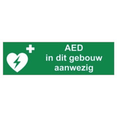 AED in dit gebouw aanwezig – STICKER 30 x 10 cm