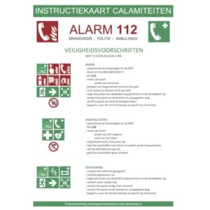 Nalichtende instructiekaart calamiteiten – STICKER A5 formaat 20 x 15 cm