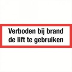 verboden bij brand lift te gebruiken – wit met rode rand – STICKER 15 x 5 cm